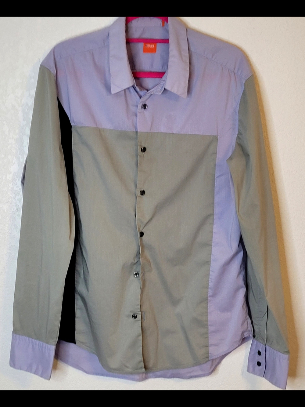 BOSS Colorblock Button-Up Shirt in Lavender and Olive